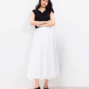 LOFT Poplin Ruched Bubble Midi Skirt